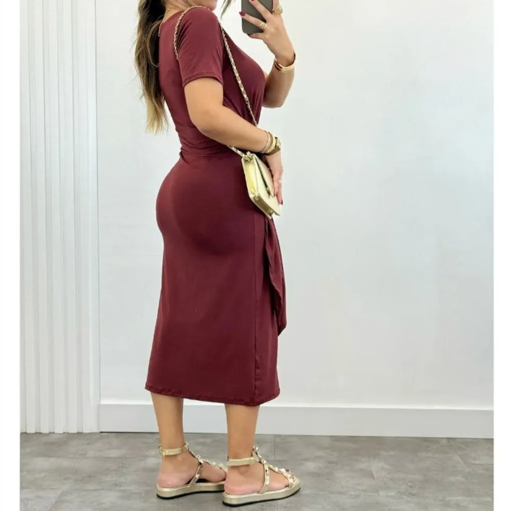 vestido midi vinho