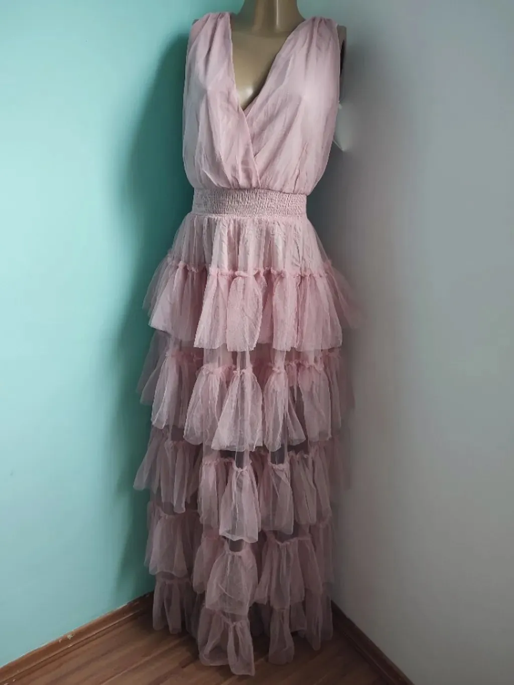 vestido longo de festa rosa claro