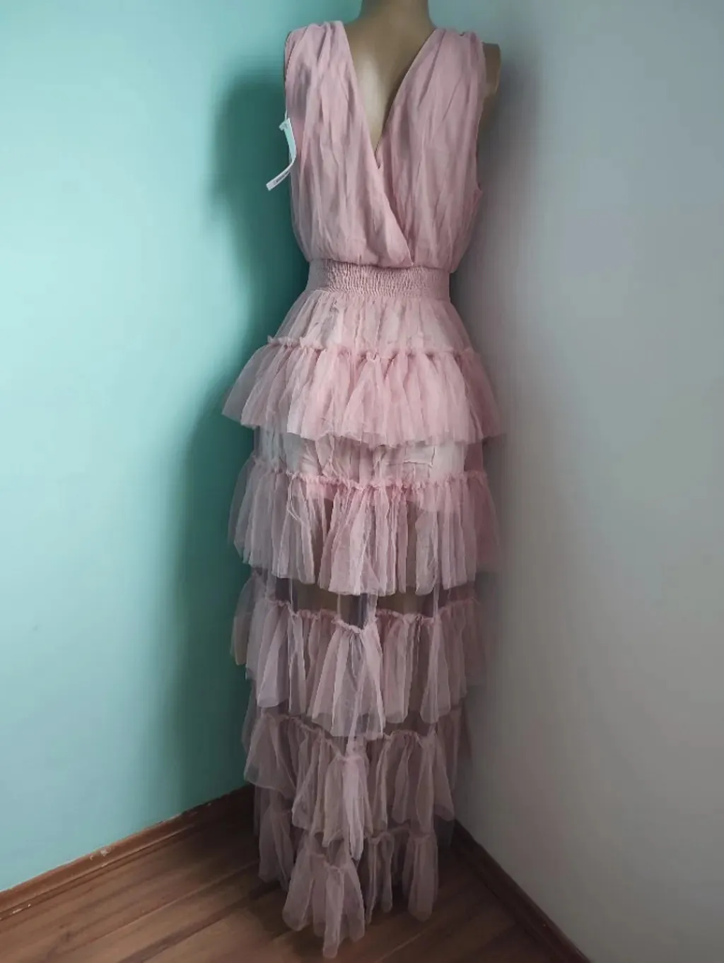 vestido longo de festa rosa claro