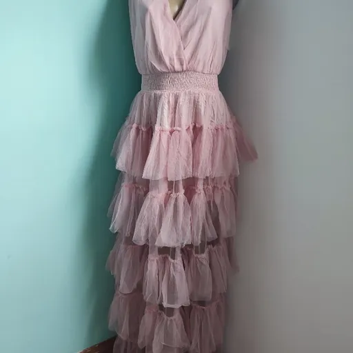 vestido longo de festa rosa claro