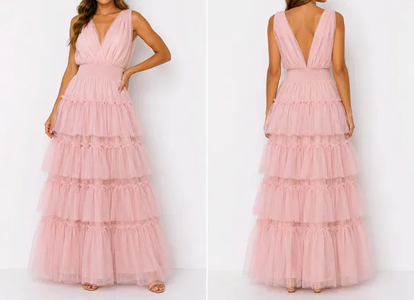 vestido longo de festa rosa