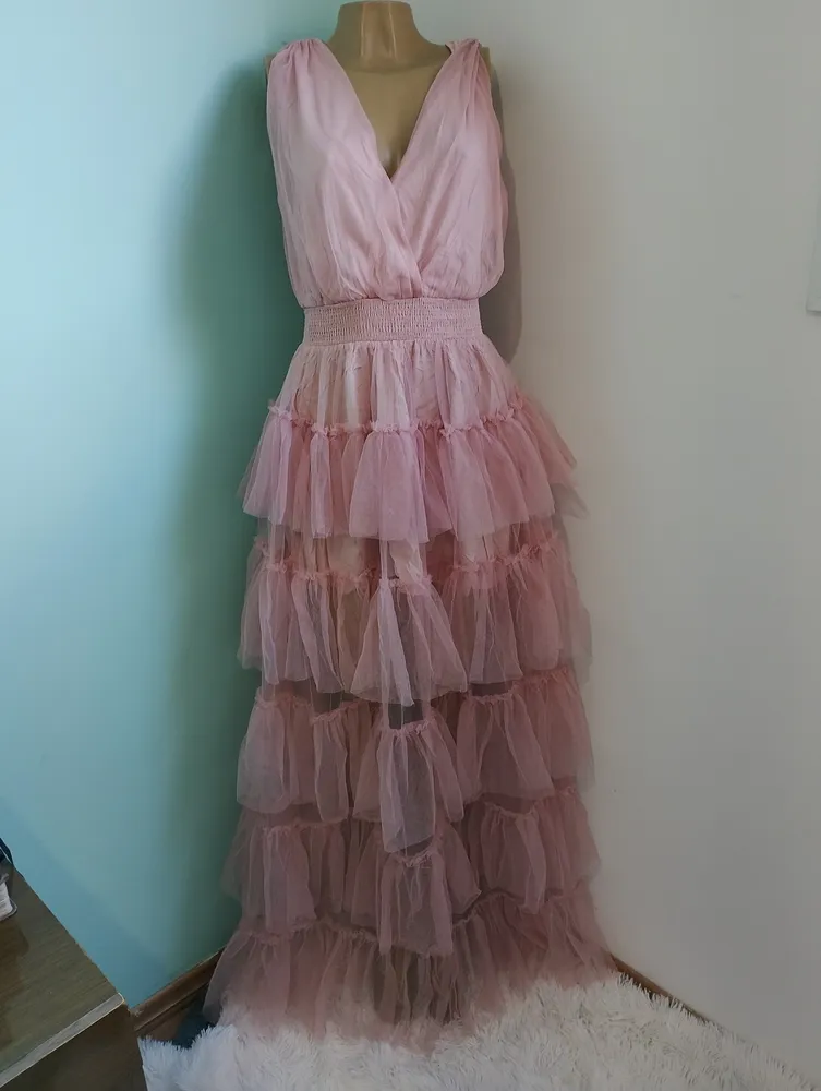 vestido longo de festa rosa