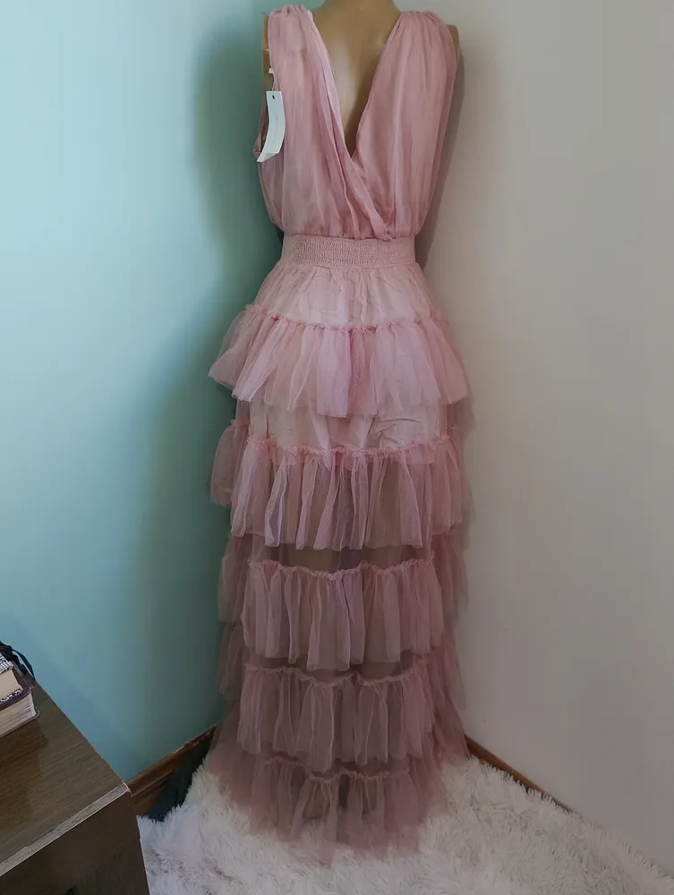 vestido longo de festa rosa