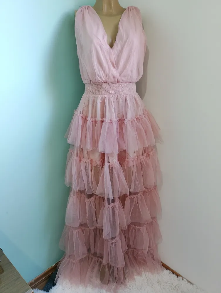 vestido longo de festa rosa