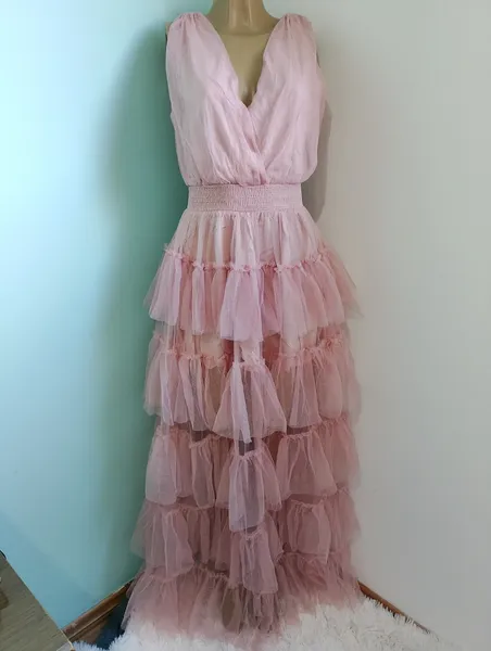 vestido longo de festa rosa