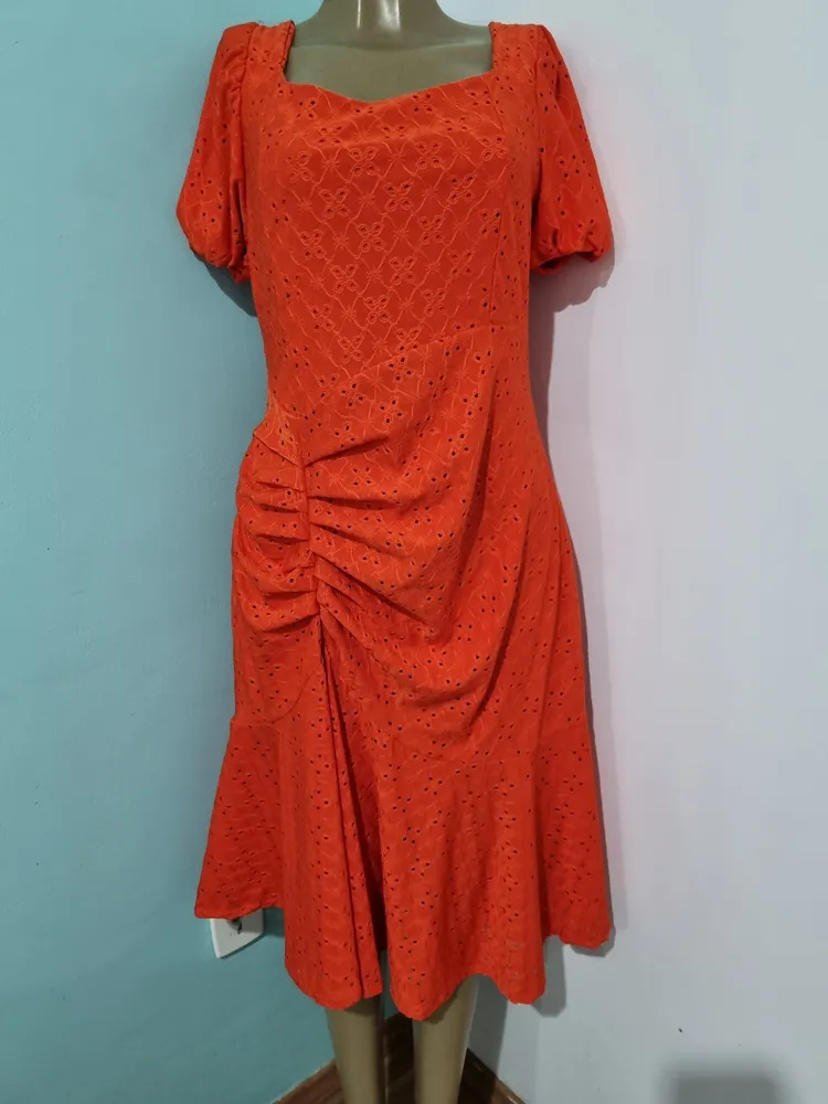 Vestido Feminino Midi Babado laranja