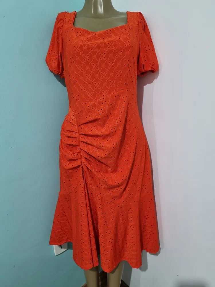 Vestido Feminino Midi Babado laranja