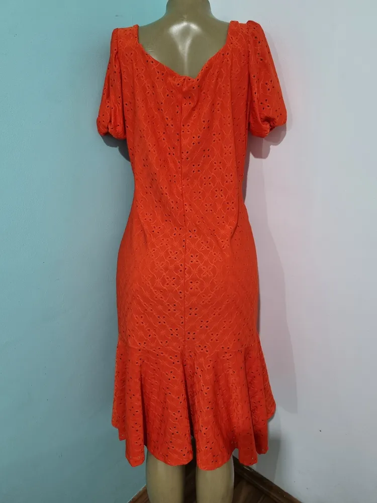 Vestido Feminino Midi Babado laranja