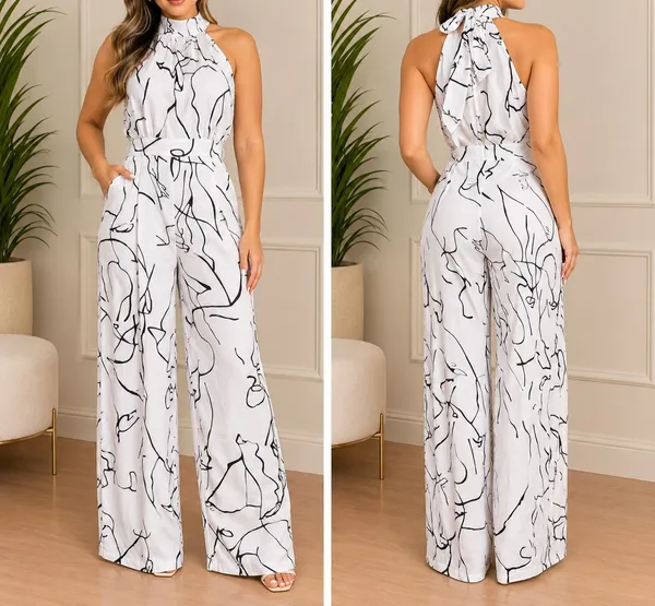 Macacão longo feminino branco