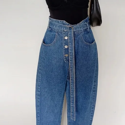 calça feminina mom jeans retrô com cinto tamanho p