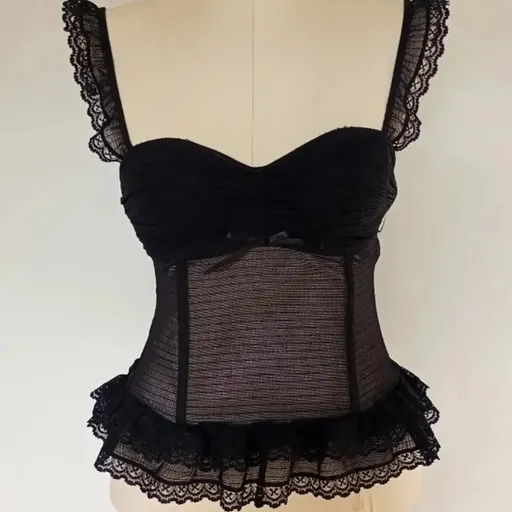 corset preto em renda e tule