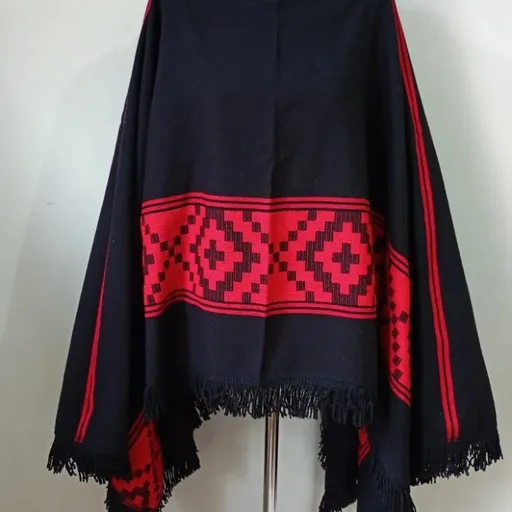 pala poncho argentino de lã preto com vermelho novo veste até o