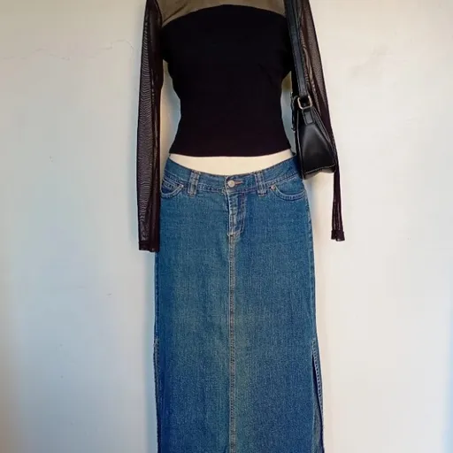 Saia Midi jeans retrô 2yk estilo vintage com fendas laterais tam