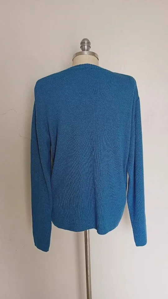 Cardigan azul em tricot de botões tamanho G