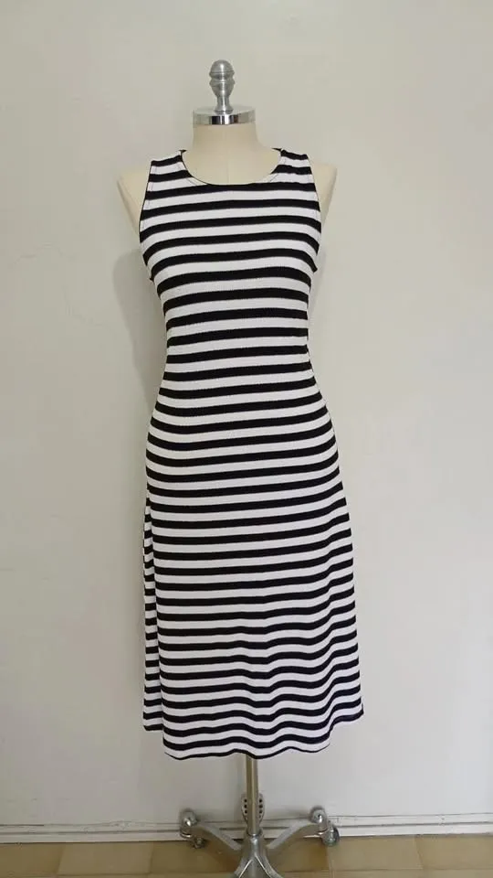 Vestido Midi Hering fendas laterais listrado tamanho M