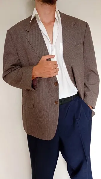Blazer masculino marrom risca de giz vintage