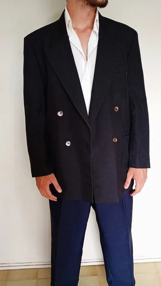Blazer masculino preto de linho vintage CGC tamanho 50