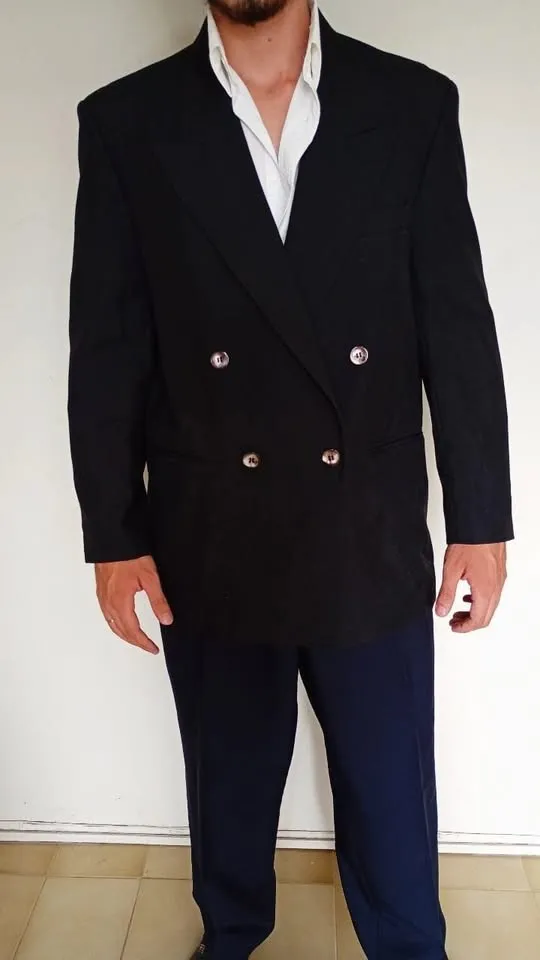 Blazer masculino preto de linho vintage CGC tamanho 50