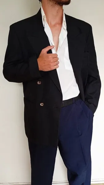 Blazer masculino preto de linho vintage CGC tamanho 50