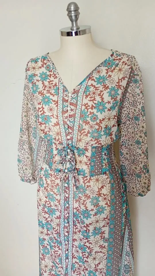 Vestido saída de praia Boho de botões