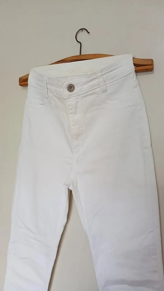 Calça jeans feminina branca cintura alta tamanho 38