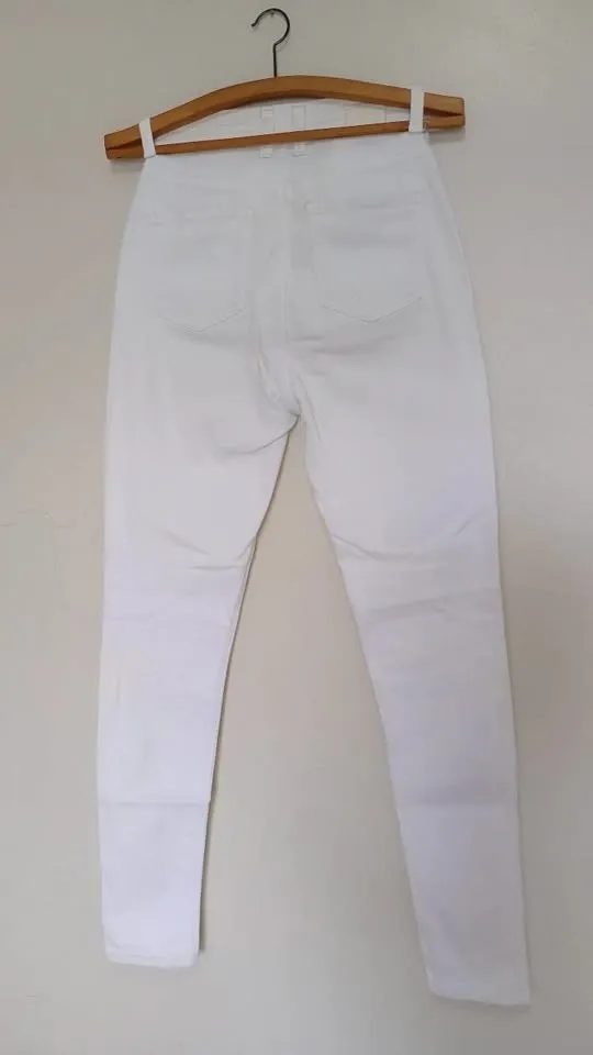 Calça jeans feminina branca cintura alta tamanho 38