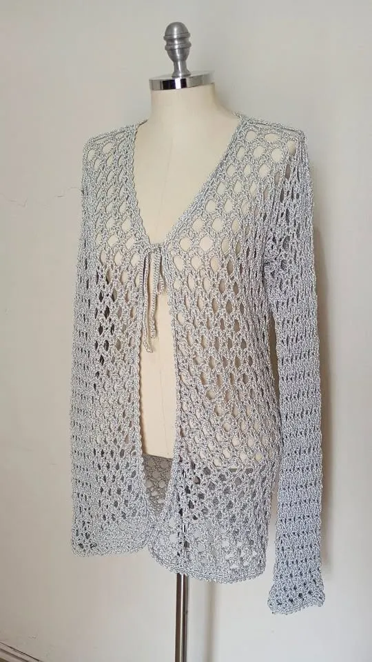 Cardigan de crochê prata tamanho M