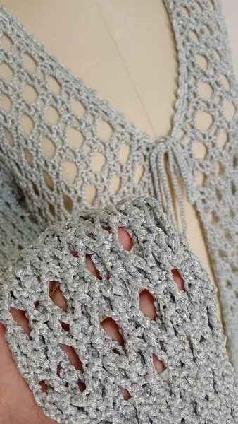 Cardigan de crochê prata tamanho M