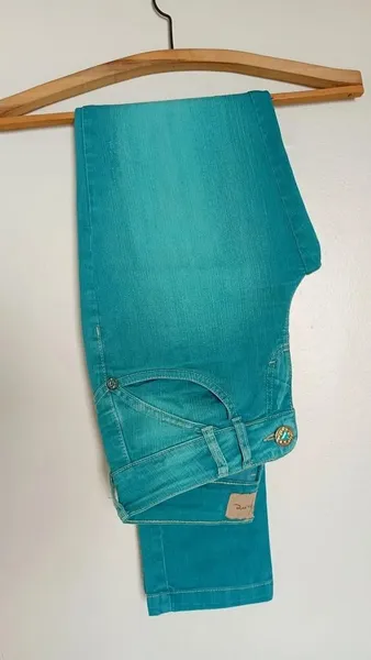 Calça jeans Lança Perfume verde turquesa tamanho 36