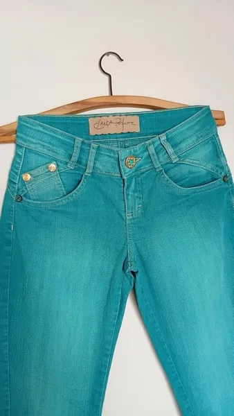 Calça jeans Lança Perfume verde turquesa tamanho 36