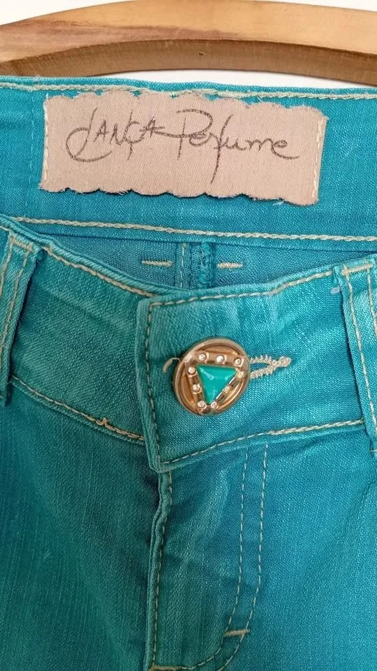 Calça jeans Lança Perfume verde turquesa tamanho 36