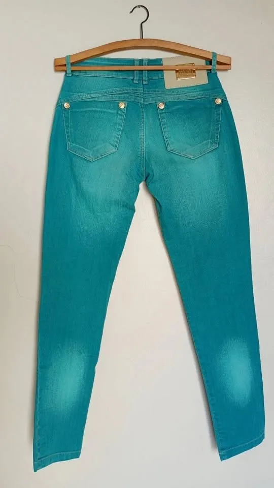 Calça jeans Lança Perfume verde turquesa tamanho 36