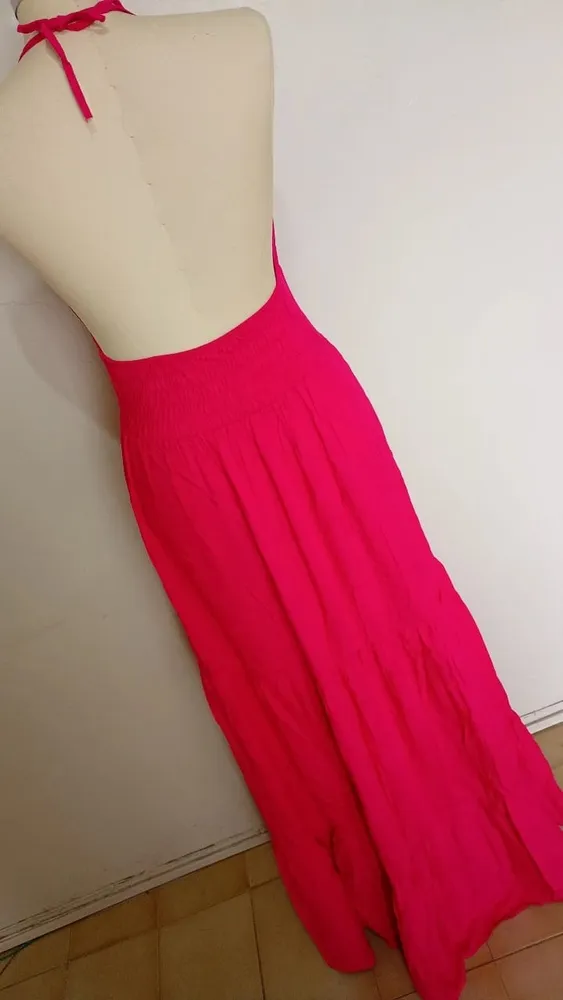 Vestido longo frente única rosa novo tamanho M