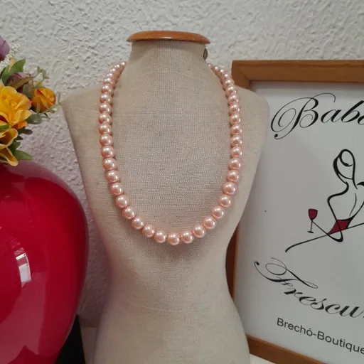 *PÉROLAS* colar curto gargantilha fio de pérolas rosé