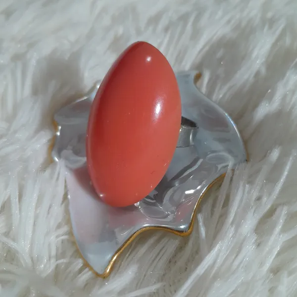 maxi anel bijuteria prateado resina cabochão laranja