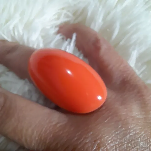 maxi anel bijuteria prateado resina cabochão laranja
