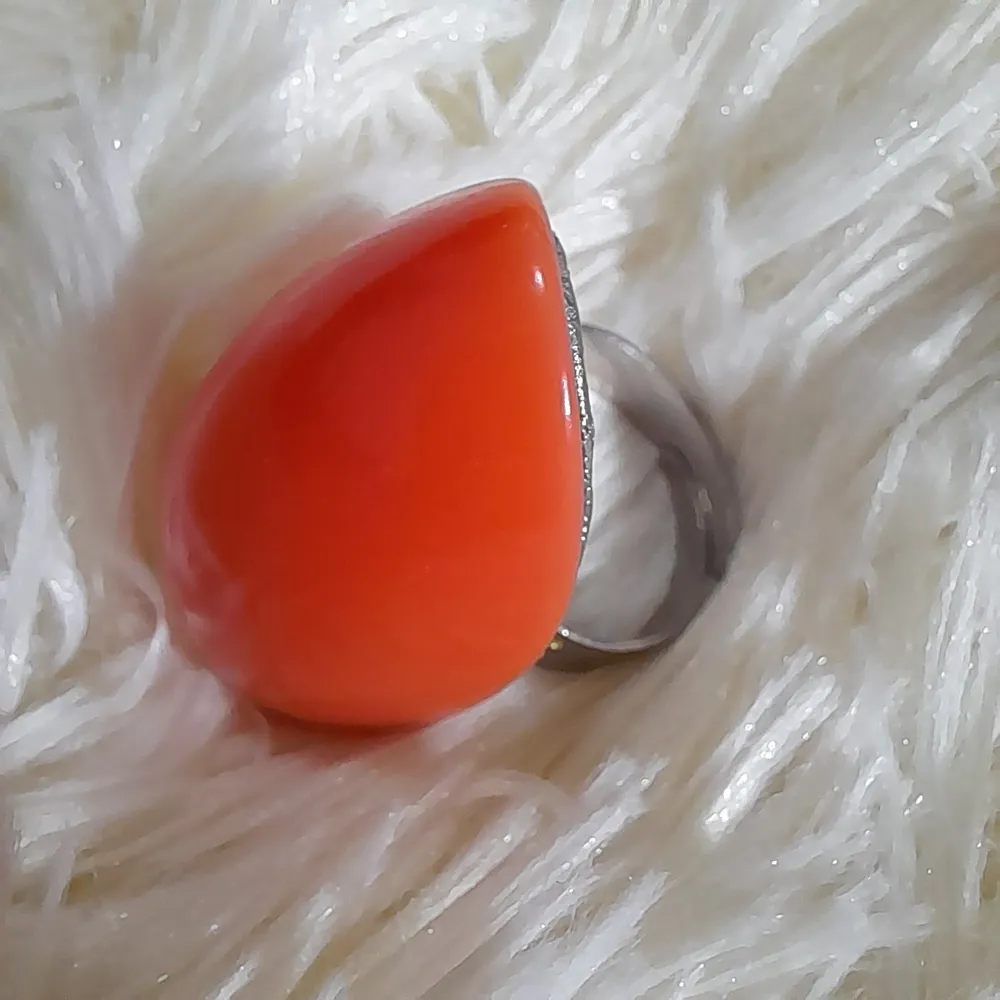 maxi anel bijuteria prateado resina cabochão laranja
