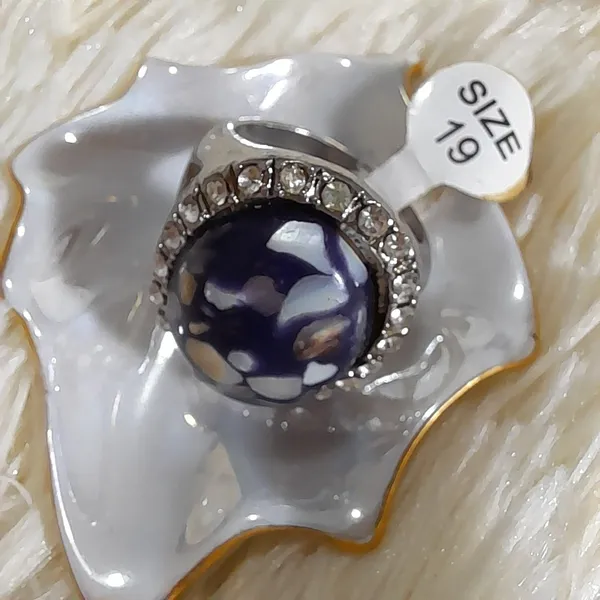 anel bijuteria prateado pedra resina violeta aro 19