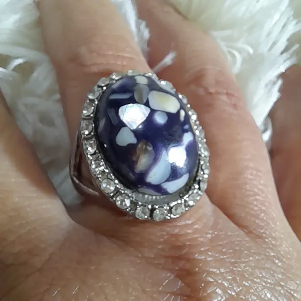 anel bijuteria prateado pedra resina violeta aro 19
