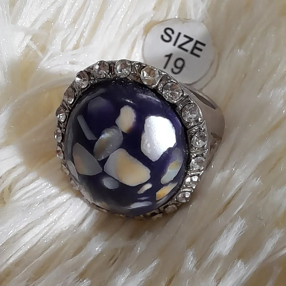 anel bijuteria prateado pedra resina violeta aro 19