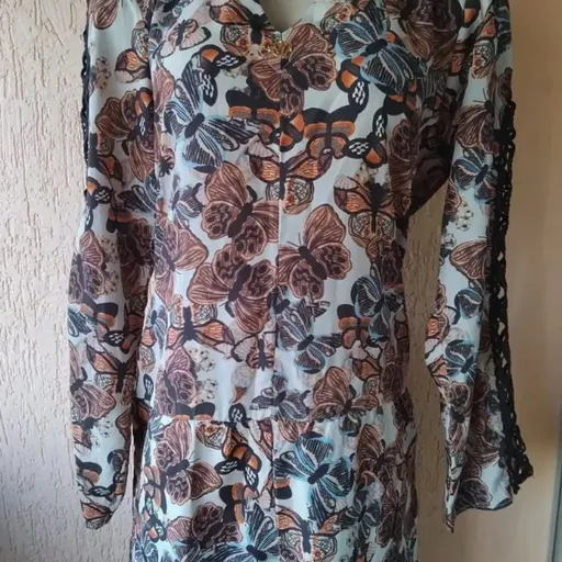 Vestido Boho Chic Borboletas Tam G Detalhe Guipir ✨