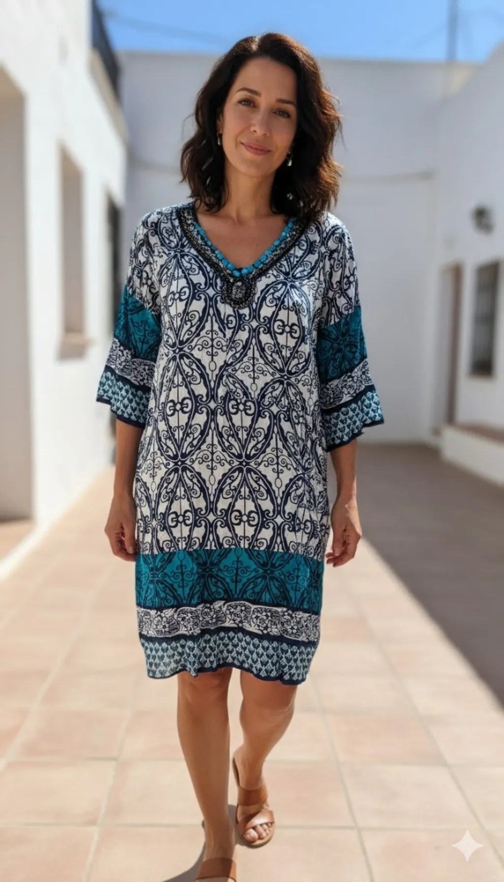 Vestido Indiano Boho Chic com Pedraria Tamanho M G