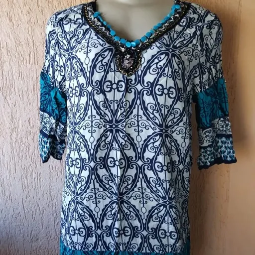 Vestido Indiano Boho Chic com Pedraria Tamanho M G