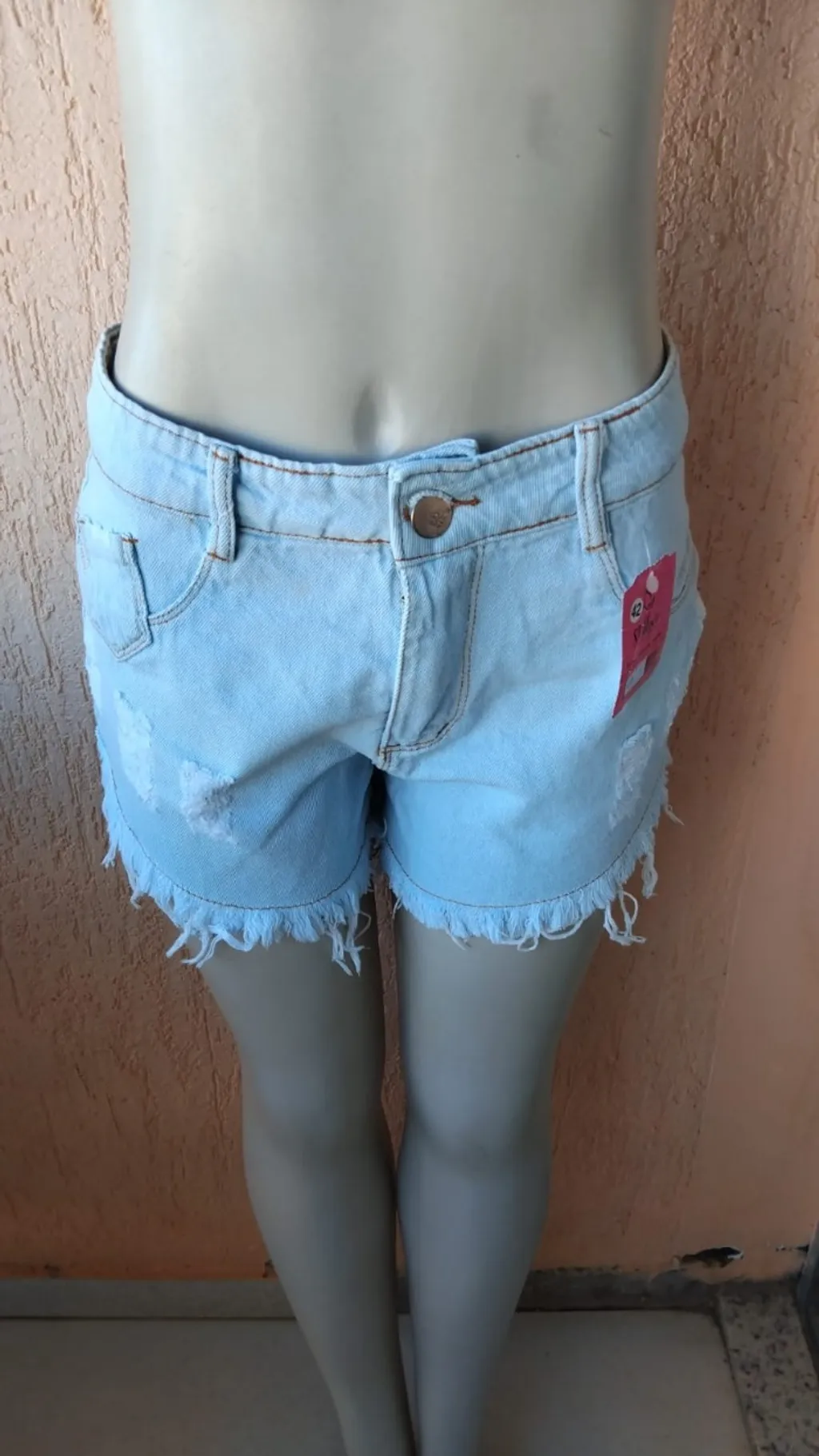 Short Jeans Claro Desfiado Premium 100% Algodão - Novo Tam 42