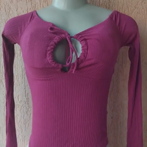 Body Manga Longa Canelado com Amarração e Bojo  Tam M