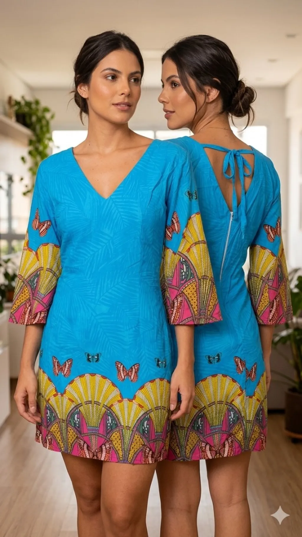 Vestido Curto Algodão Estampa Borboletas Tam PP