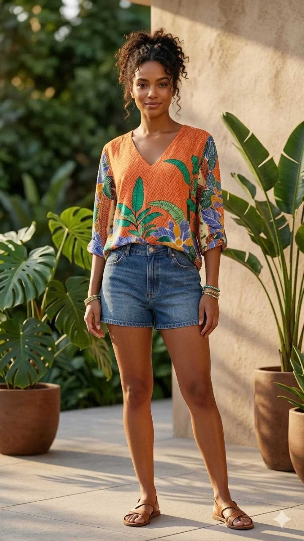 Camisa Feminina Tipo Bata Estampa Tropical Nova