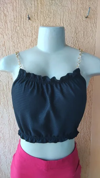 Cropped Feminino com Bojo e Alça de Corrente  Novo Tam Único