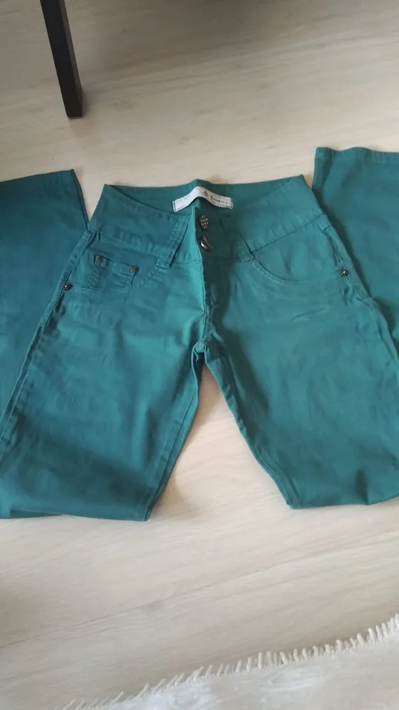 Calça Jeans Verde Cós Alto Tam 36 Oportunidade