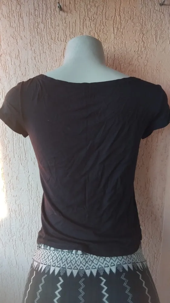 Blusa Baby Look Preta com Brilhos Tamanho P Algodão